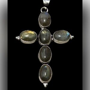 Nwots Handmade Silver Cross Pendant with Labradorite Stones